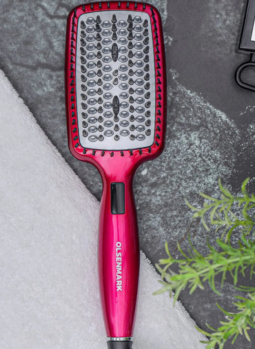 Digital Hair Straightener Brush 50W OMH4103, LCD Display, Smooth and Easy To Use Design, Ceramic Coated Plate, 60 minutes Auto Shut Off purple