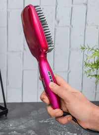 Digital Hair Straightener Brush 50W OMH4103, LCD Display, Smooth and Easy To Use Design, Ceramic Coated Plate, 60 minutes Auto Shut Off purple