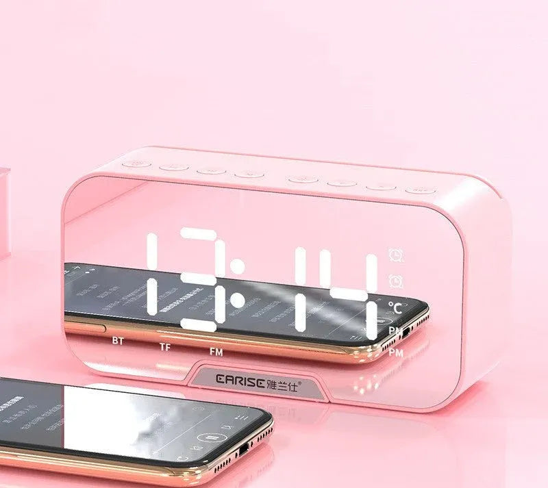 ساعة منبه سماعة بلوتوث لاسلكية صغيرة للمنزل والخارج مضخم صوت للبطاقة صوت الكمبيوتر