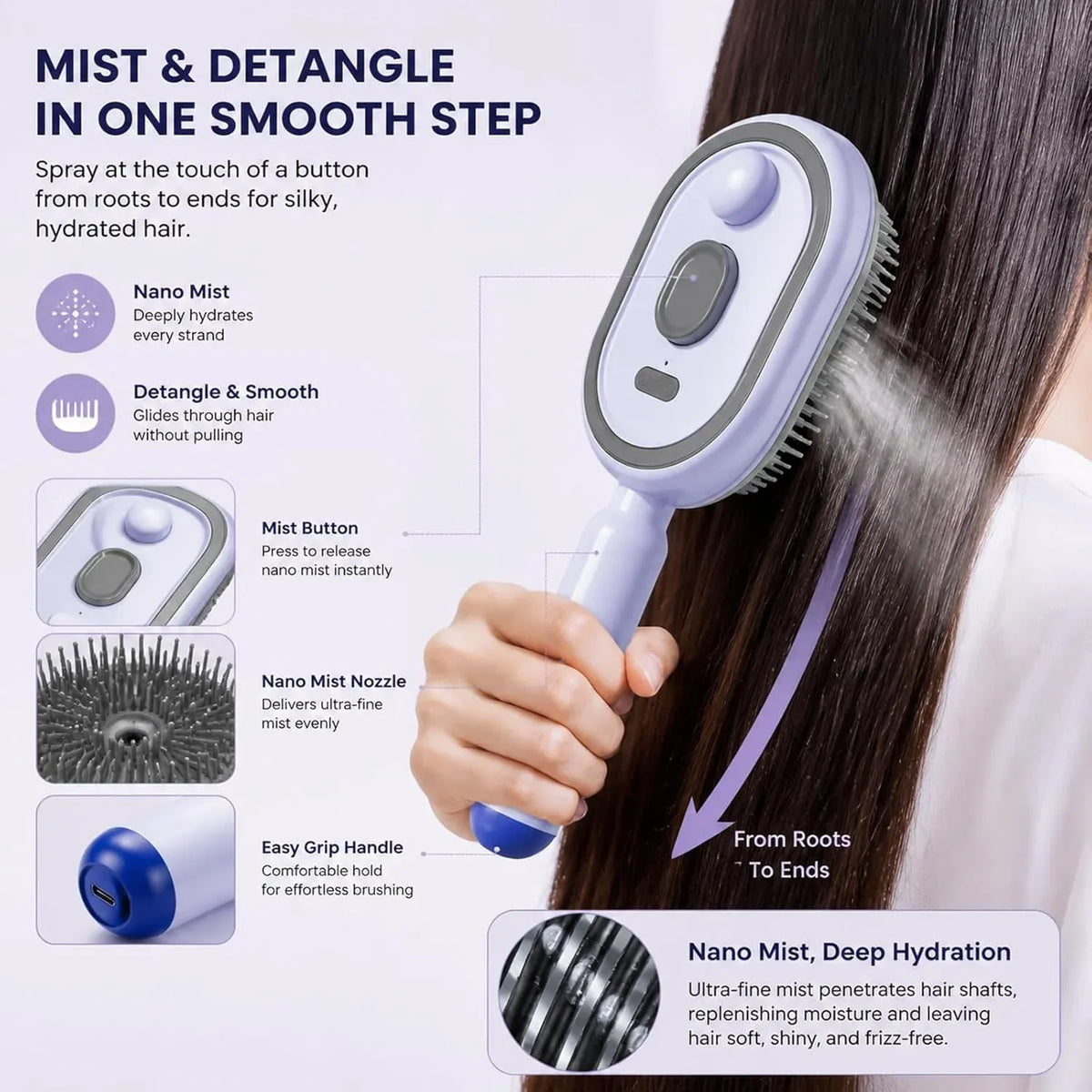 Electric Spray Air Cushion Massage Comb – Hydrating Hair &amp; Scalp Care Brush